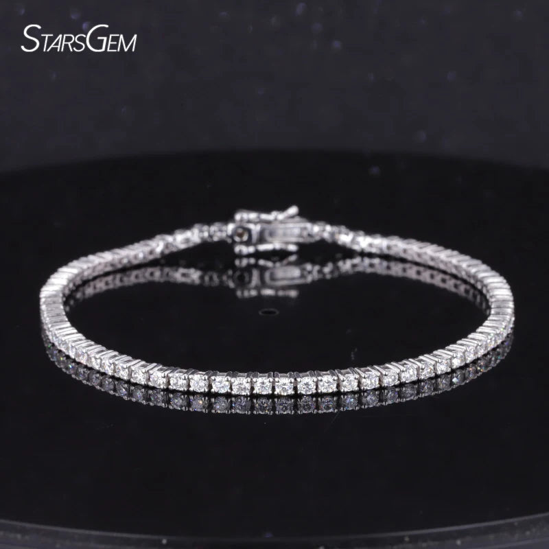 10K White Gold 2mm Lab Diamond Link Tennis Chain Bracelet for Women