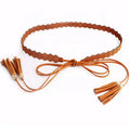 Fashionable Ladies Thin Waist Chain with Tassel Laser Hollow Decorative Accessories Suede Material Fabric Belts