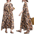 New Arrive Korean Style Loose Plus Size Geometric Print Full Length Girls' Dresses  Women's Casual Dresses