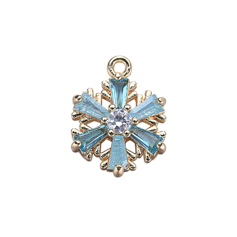 Hot Selling 14k Gold Plated Blue Crystal Christmas Snowflake Pendant 10*13 mm Real Gold Plated Jewelry Accessories