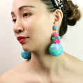 Handmade Long Drop Dangle Earrings Sky Blue Twinkle Big Ball Hanging Beads Cluster Bohemian Earrings for Women Ethnic Jewelry