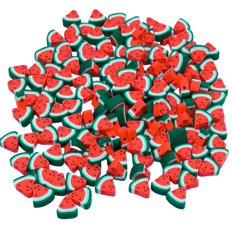 100PCS Pack Triangle Watermelon Fruit Polymer Sof Clay CSlices Green DIY Handmade Crafts Jewelry Making Bulk Beads Wholesale