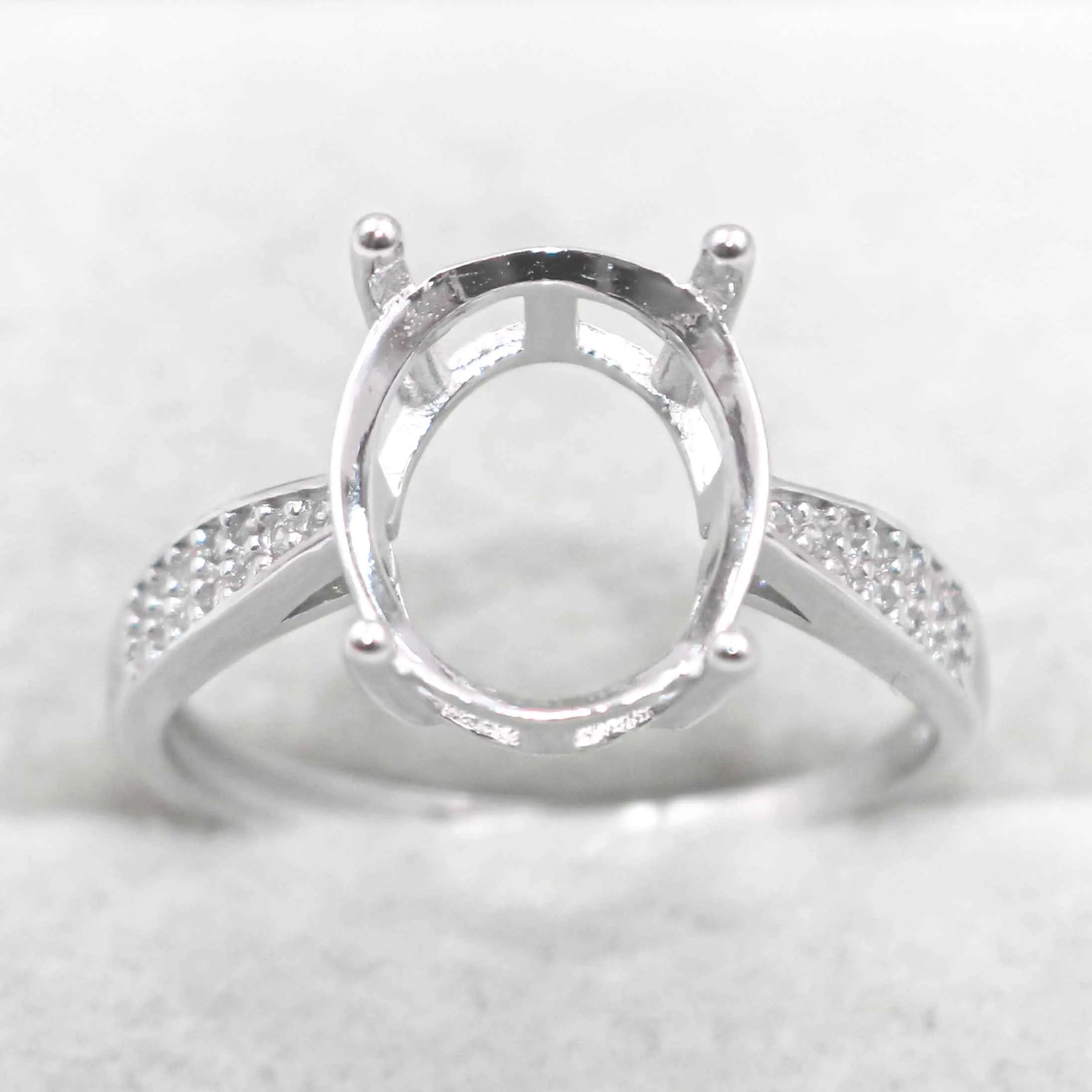 Semi Mount 10*12mm Sterling Silver Ring Empty Blank Support Claws Setting S925 Mountain Base Without Center Stone for DIY Inlay
