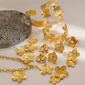 MC267 Wholesale Stainless Steel 18K Gold Plated Flower Bangles Earrings Set Flower Pendant Necklaces Women Fashion Jewelry Sets