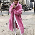 Pink Long Teddy Bear Jacket Coat Women Winter 2022 Thick Warm Oversized Chunky Outerwear Overcoat Women Faux Lambswool Fur Coats