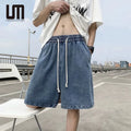 Liu Ming 2025 Japanese Style Men's Straight Leg Denim Shorts Summer Loose Fit Mid-Length Wide Leg Casual Short Pants