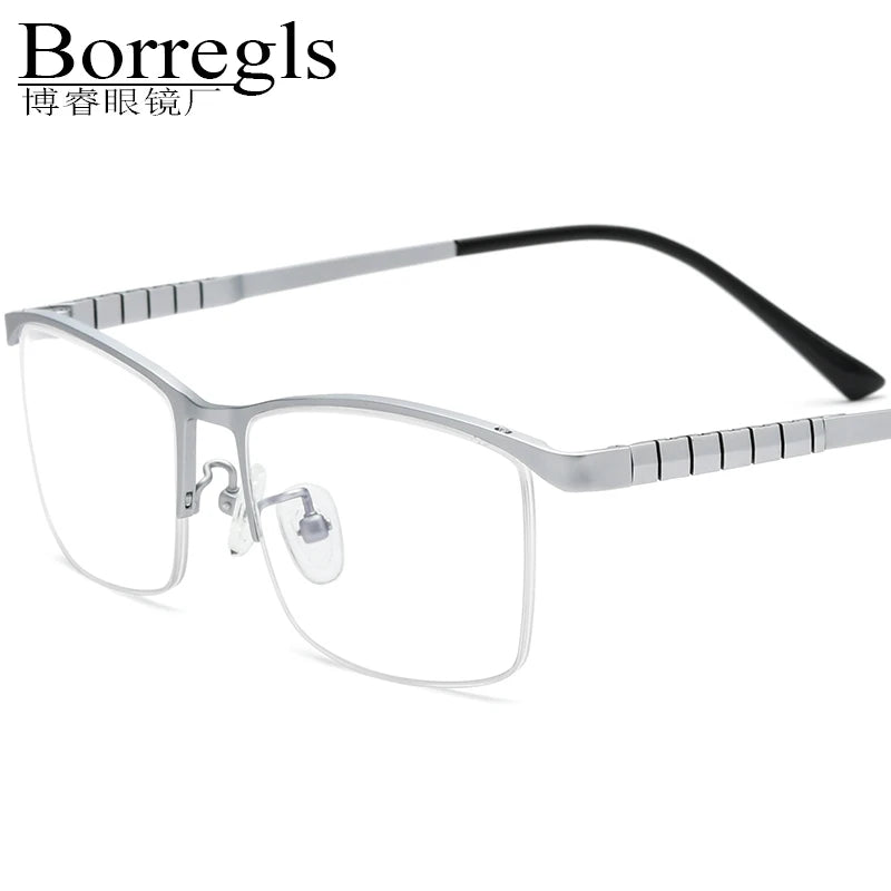 Borregls Pure Titanium Glasses Frame Men Japanese Brand Designer Semi-Rimless Square Eyeglasses Half-Rim Optical Eyewear 10094