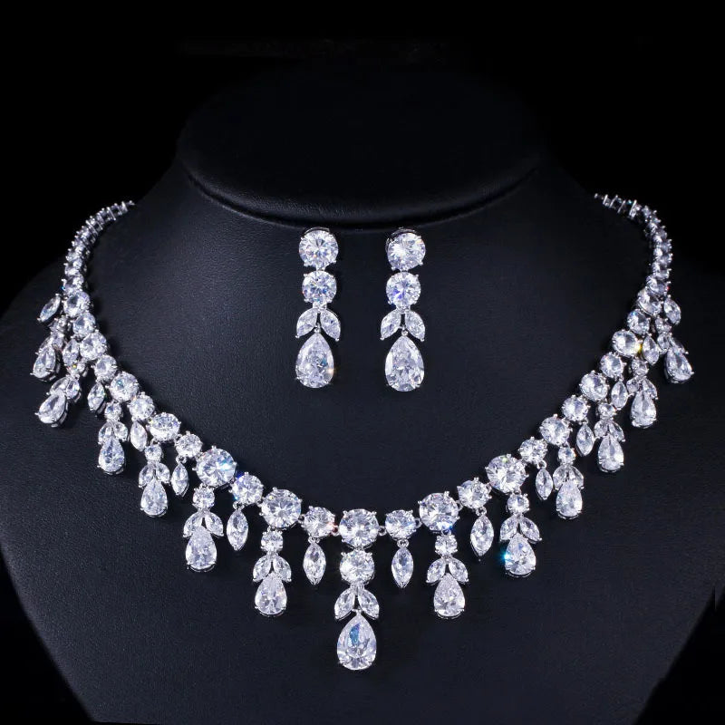 2025 New Luxury AAA Zirconia Jewelry Set Water Drop Blue Crystal Pendant Fashion Jewelry Jewelry Sets for Engagement Wedding