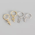 925 Sterling Silver Hip Hop Gold Plated Jewelry Cross Pendant Hoop Earrings for Women