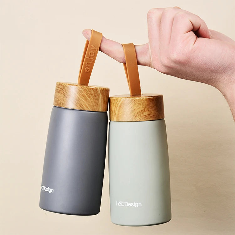 2024 Custom Logo 260ml 304 Stainless Steel Travel Thermos Cup Portable Wood Grain Vacuum Water Camping Unisex Coffee Drinkware
