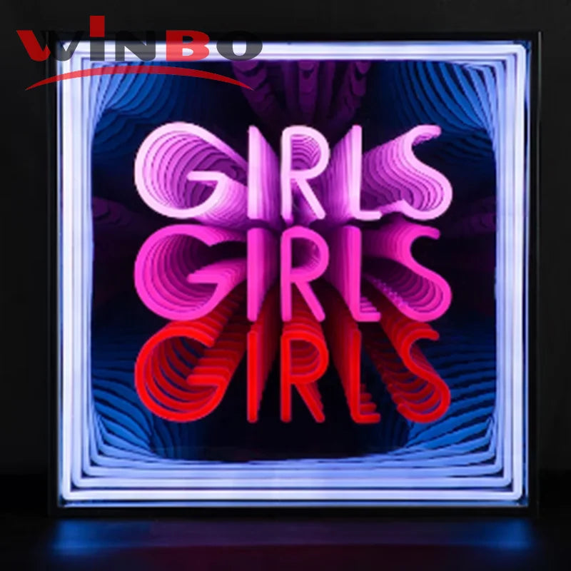 Winbo Custom Thousand Layer Magic Neon Mirror Rgb Letters Logo Custom Neon Led Sign Light for Shop