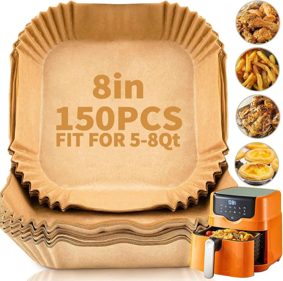 8 Inch 150 PCS Air Fryer Paper Square Disposable Air Fryer Paper Oil-Proof Air Fryer Liner