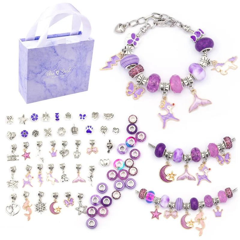 New Product Dazzling Colorful Crystal Beaded Bracelet DIY Children's Jewelry Unicorn Cute Gift Box Bracelet Set