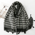 European Fashion Summer Blue Black Geometric Color Block Printed Shawls for Women Circle Pattern Soft Polyester Scarf