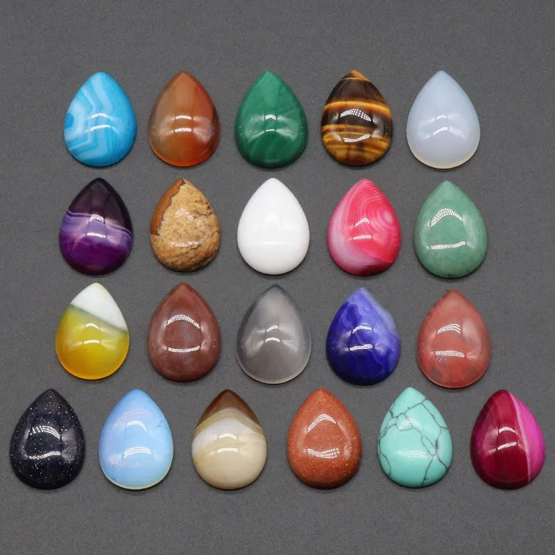 18*25mm Waterdrop Ring Face Natural Agate Jade Stone Healing Crystal Bare Stone Flatback Beads for DIY Jewelry