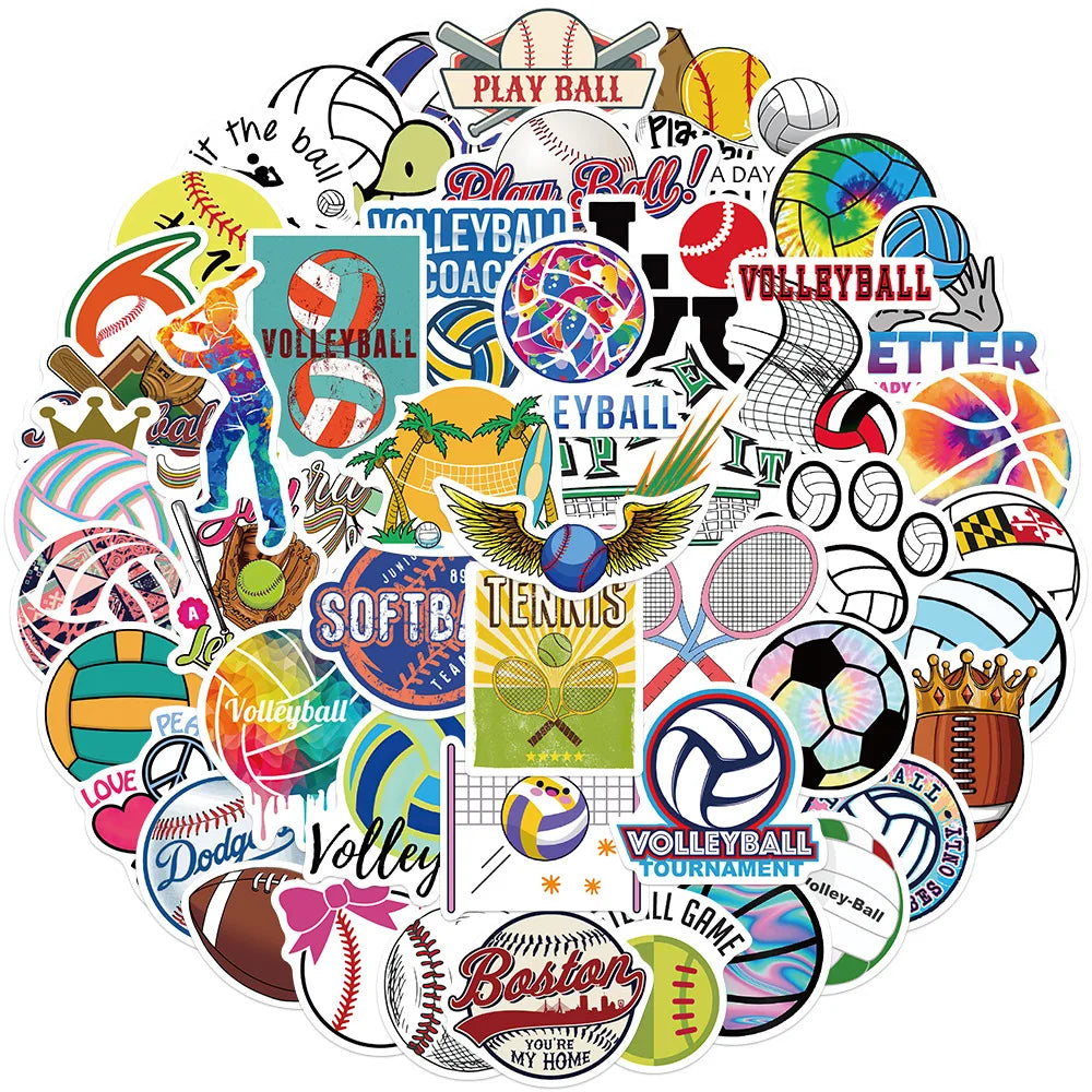 50Pcs Ball Game Sports Graffiti Stickers Pack for Bottle Wall Vinyl Basketball Football Baseball Sticker