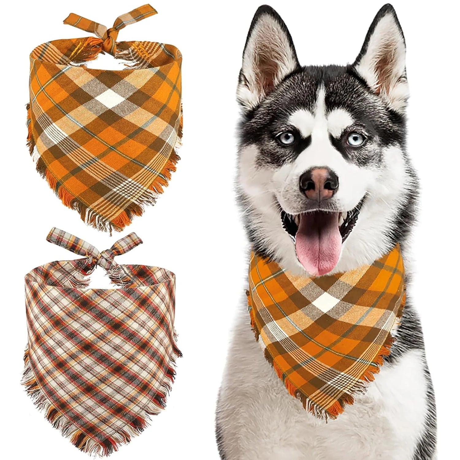 2 Packs Classic Summer Winter Spring Pet Triangle Plaid Adjustable Custom Eco-Friendly Cotton Bandanas Towel Dog Scarf