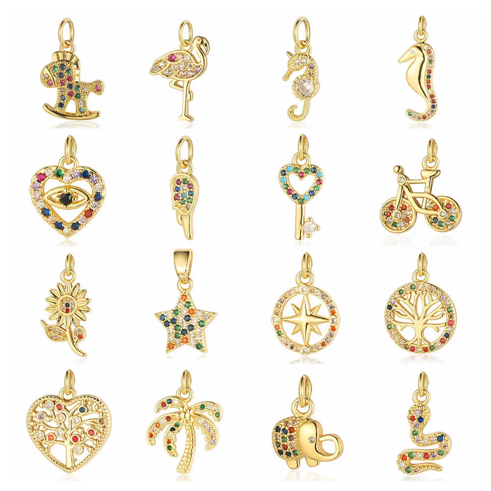 Beimai OEM Rabbit Accessories Butterfly Star Tree of Life Horseshoe Copper Zircon DIY Necklace Jewelry Charms for Jewelry Making