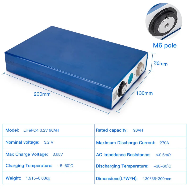 Prismatic Battery Cell Lifepo4 Rechargeable 3.2v 80ah 90Ah Lifepo4 Battery