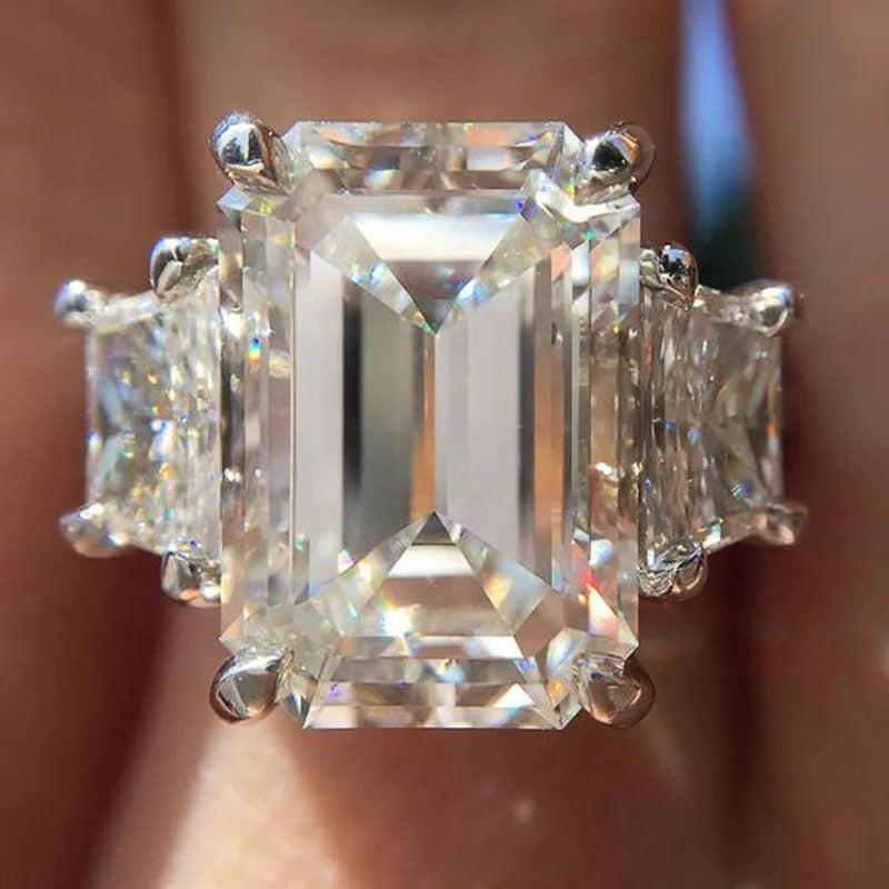 CAOSHI F1169 Big White Emerald Stone Wedding Rings Imitated Rhodium Plated Bridal Jewellery Cubic Zirconia Rings for Women