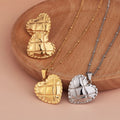 Trendy 18K Gold Plated Stainless Steel Texture Love Heart Shaped Pendant Earrings Necklace Set for Women