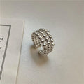 Triple Layer Beaded Ring Chunky Adjustable 925 Sterling Silver Band Bold Fashion Jewelry Stack