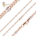 FJ Fallon Fashion Jewelry Sequin Sunburst Fancy Figaro Link Chain Plated in Rose Gold Two Tone Brass Based