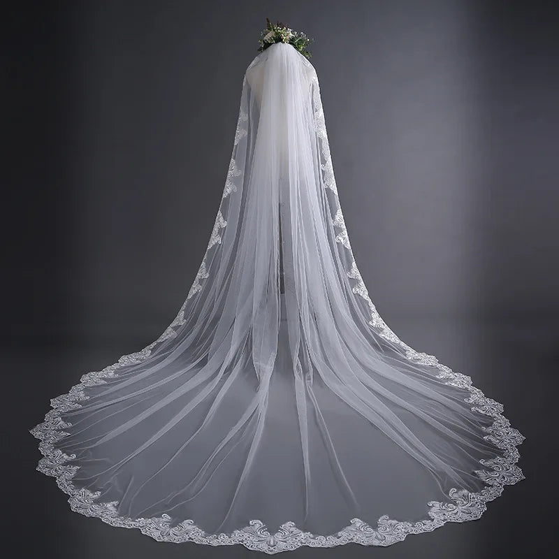 LUOXIN Wholesale Bridal Long Lace Wedding Veils Sequins Beaded Veil