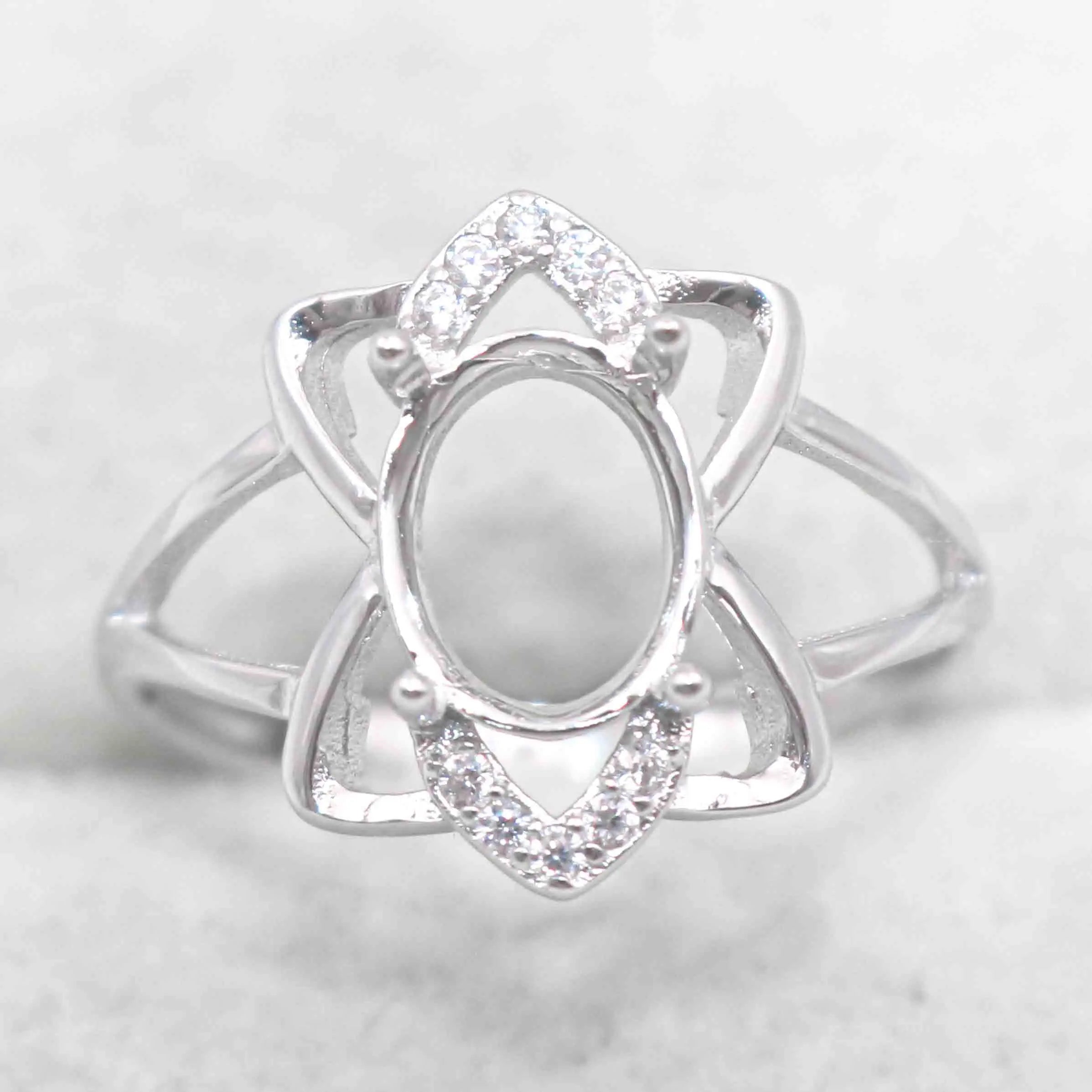 Sterling Silver 6*8mm Semi Mount Ring Empty Frame Blank Support Claw Setting S925 Base Holder Without Center Stone for DIY Inlay