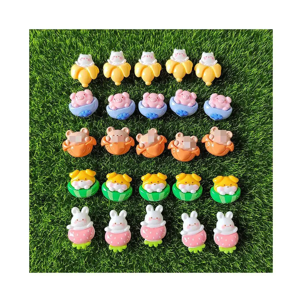 100Pcs Mini Cartoon Rabbit Pig Dog Fruits Animals Flat Back Resin Cabochons Scrapbooking DIY Jewelry Craft Decor Accessories