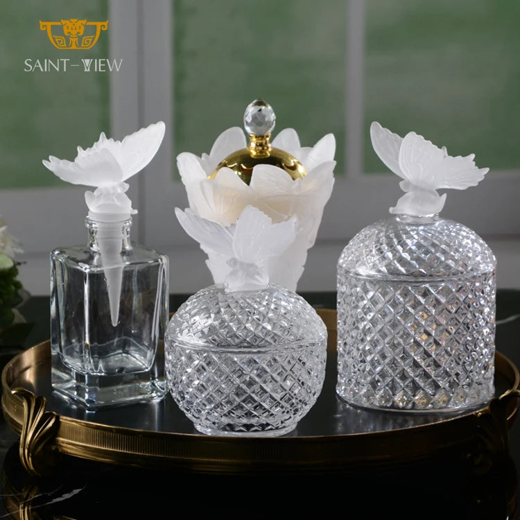 SAINT-VIEW 2024 New Butterfly Crystal Bakhoor Jar Arabic Fragrance Set Wholesale
