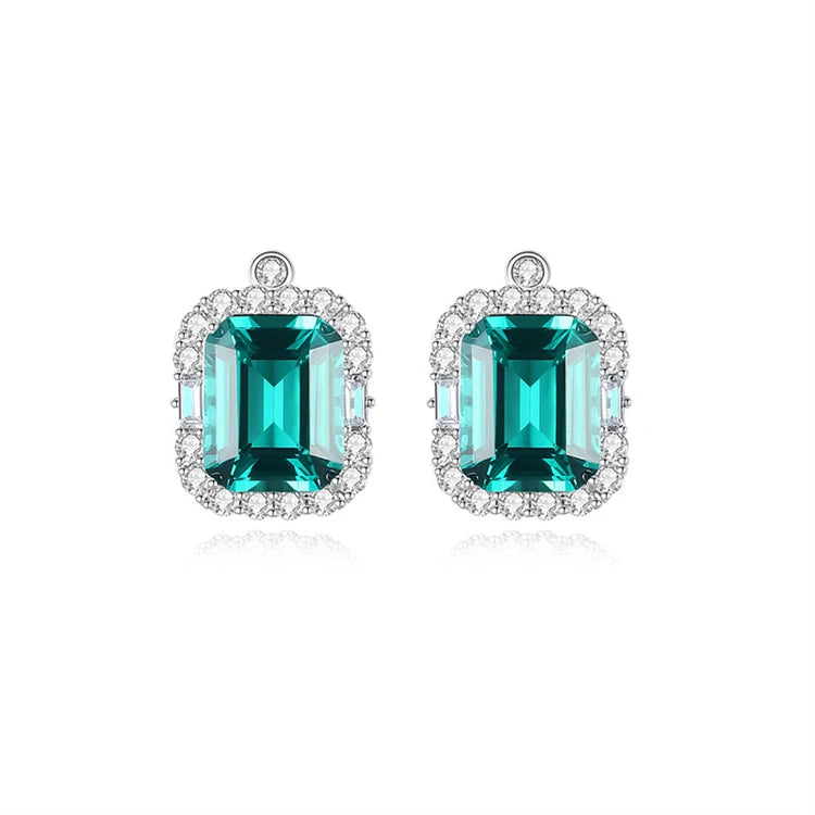 Fine Jewelry 925 Sterling Silver Gemstone Zircon Diamond Stud Earrings for Women