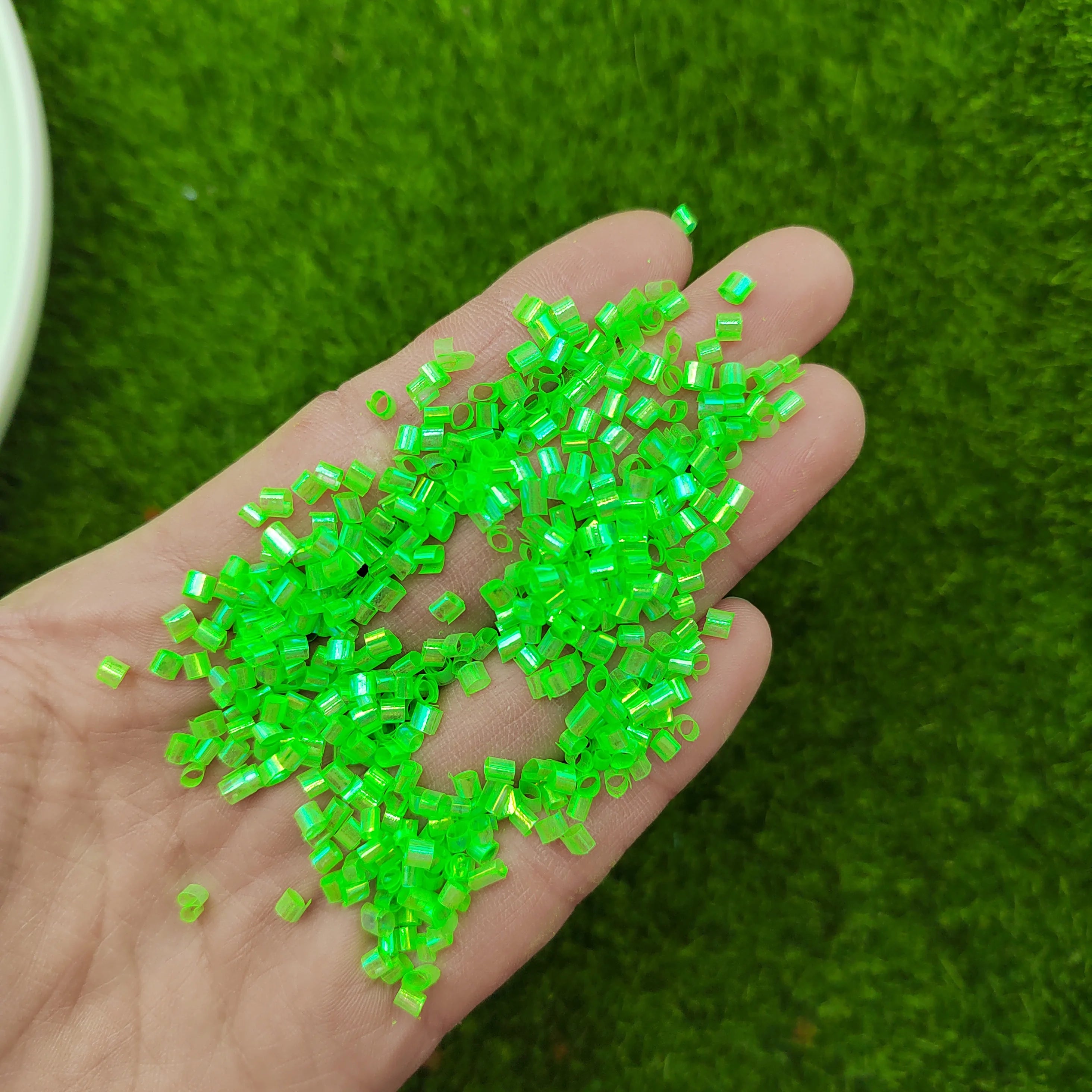 2mm Kawaii Galaxy Iridescent Crispy Bingsu Beads Neon Green for Crunchy Slime Iridescent Straw Beads 3D Glitter