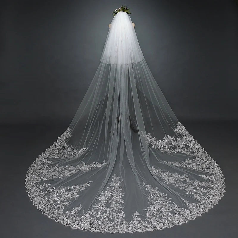 Korean Style New Bridal Veil Embroidery Large Tailing Veil Light Luxury Sequin  Lace Veil
