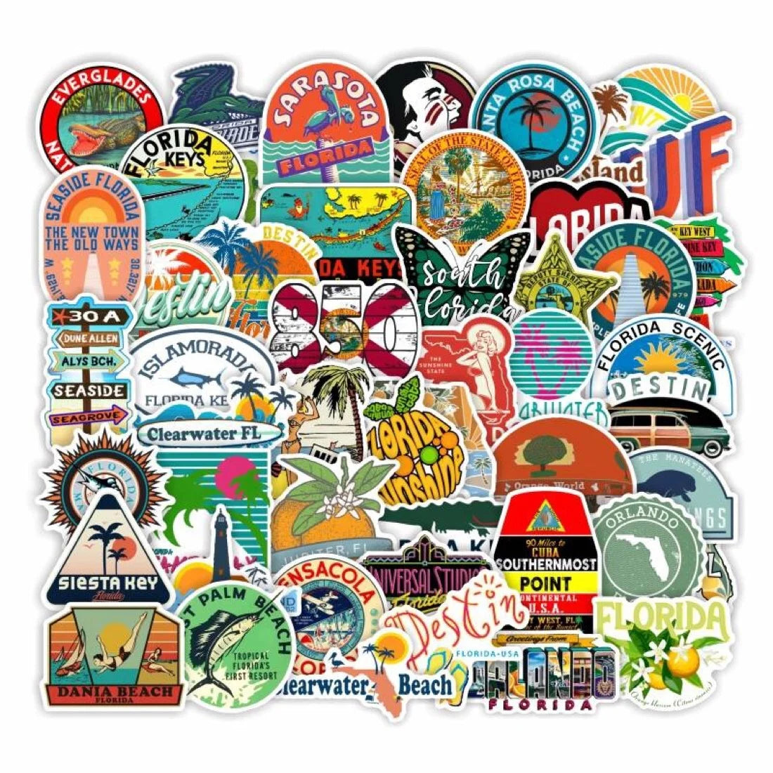 50Pcs Trend USA Florida Graffiti State Logo Sign Stickers for America Notebook Phone Skateboard Luggage Laptop Custom Sticker