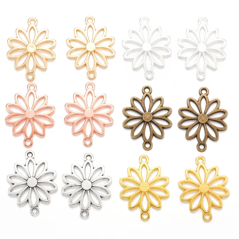 6Color Double Hole Flower Charms Connector Charms Pendant for DIY Fashion Jewelry Bracelet Making Accessories 25*19mm Q132