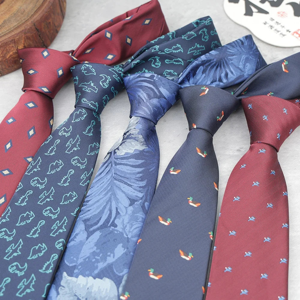 Popular Modern Designer Tie Mens Ties Luxury Corbatas Cravette Dinosaur Necktie 7cm Animal Jacquard Microfiber  Necktie for Men
