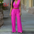 GX2196 Fashion Solid Summer Sleeveless v Neck One Piece Jumpsuit Women Stretchy Casual Jumpsuit