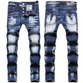 AeeDenim OEM High-end Four Seasons Ripped Patch Laser Burnt d2 Jeans Men's Elastic Slim Small Straight Trendy Street Style