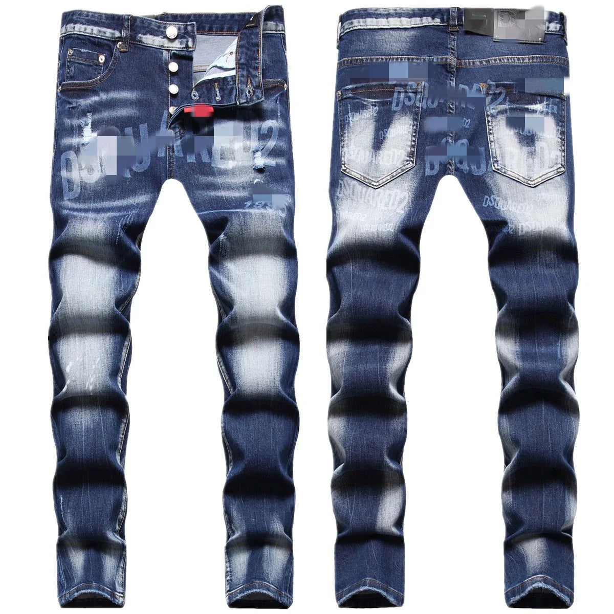 AeeDenim OEM High-end Four Seasons Ripped Patch Laser Burnt d2 Jeans Men's Elastic Slim Small Straight Trendy Street Style