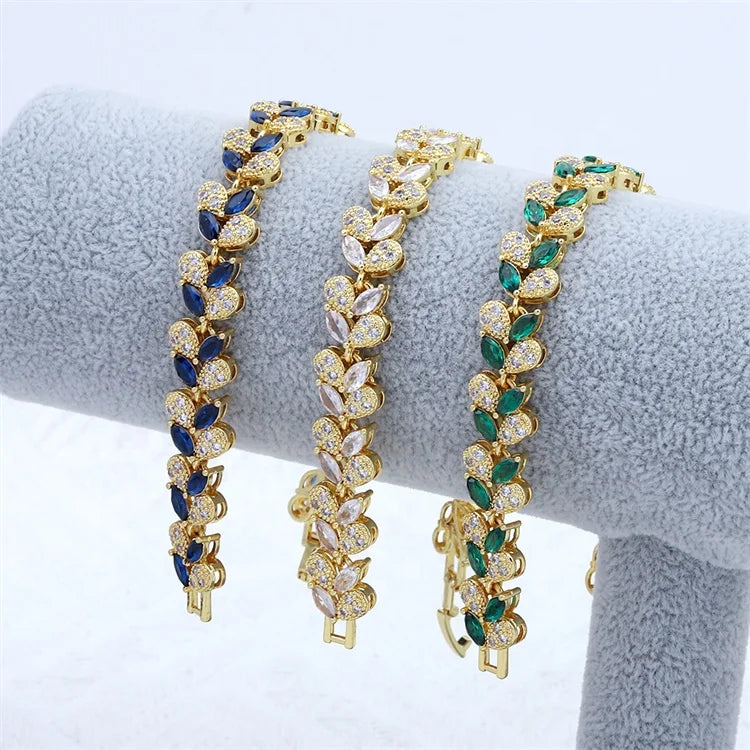 JXX Women Heart Round Brass Bracelet Jewelry Designer Gold Plated Zircon Diamond Stone Charm Bracelet for Lady