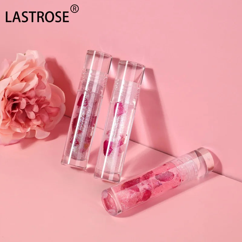Valentine's Day Gift Shimmer Glitter Lip Oil Balm Vegan Private Label  Lip Gloss Clear Pink Rose Flower Makeup