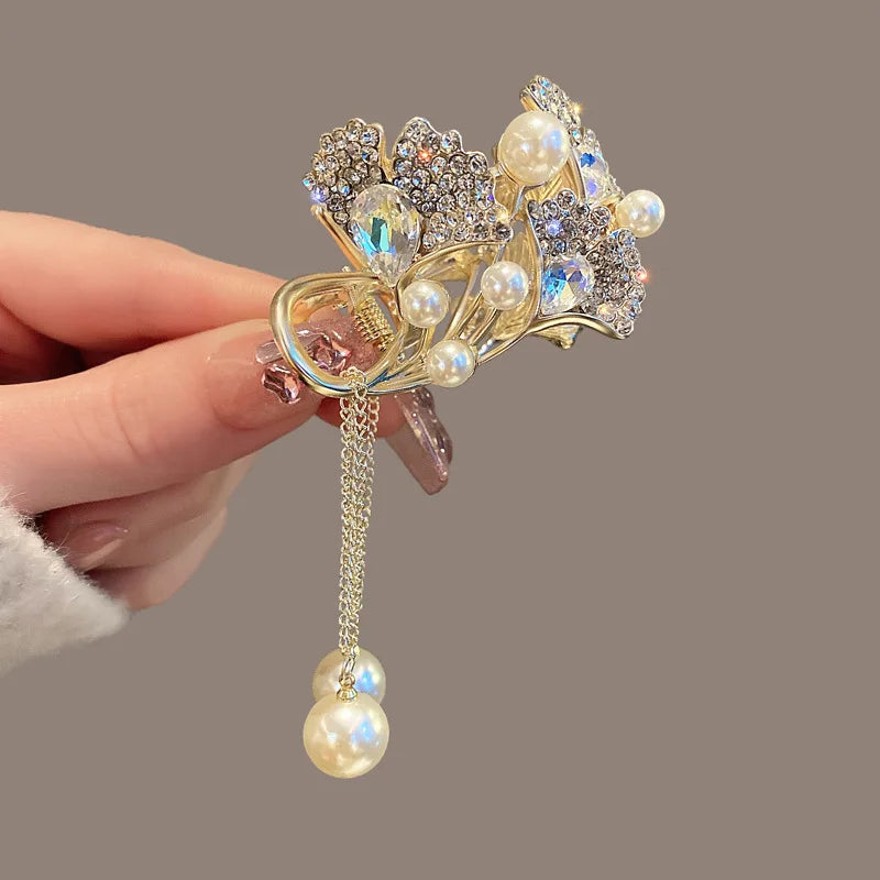 Para El Cabello Moda Summer Hair Claw Clip Designer Crystal Hair Claw Ginkgo Leaf Clip Metal Claw Hair Clip