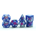 Custom Dungeons Dragons (D&D) Polyhedral Dice Set Handmade Sharp Edge Metal Flower Gradient Blue Including D4 D6 D8 D10 D100