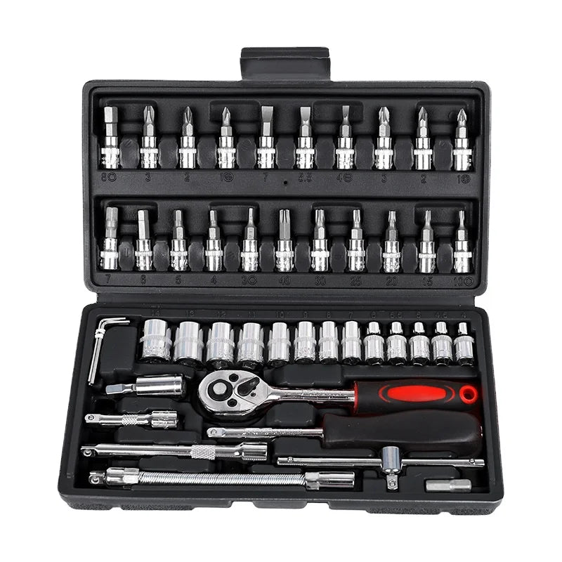 46-Piece Essential Auto Repair Tools Set Industrial Grade Socket Wrench Ratchet Screwdriver Combination for Quick Car Repair