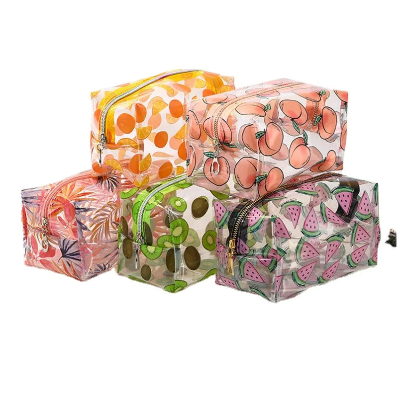 Fruit Printing Design Clear Custom PVC Cosmetic Bag Plastic Transparent Travel Cute Makeup Bag
