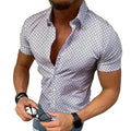 RNSHANGER Summer Plaid Print Shirts for Men Casual Lapel Collar Mens Oversize Shirts Short Sleeve Streetwear Breathable Shirts