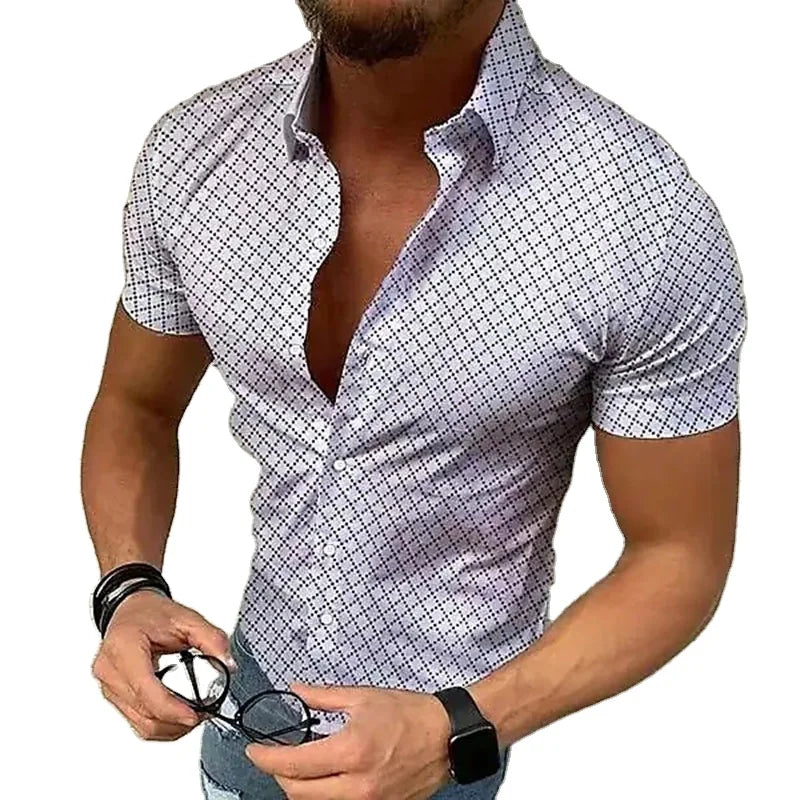 RNSHANGER Summer Plaid Print Shirts for Men Casual Lapel Collar Mens Oversize Shirts Short Sleeve Streetwear Breathable Shirts