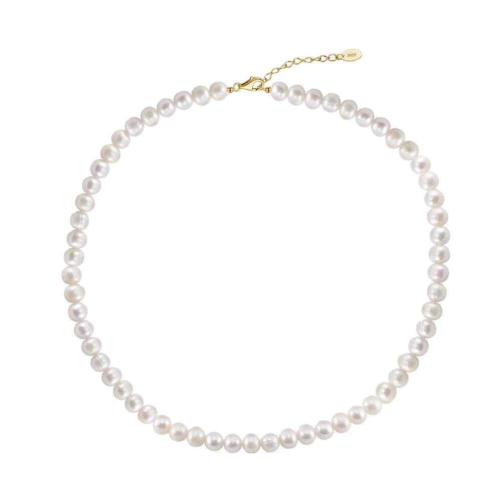 RINNTIN GPN75 Natural Pearl Round Pearl Necklace for Women Choker 14K Real Gold Plated Chain Necklace Fine Jewelry