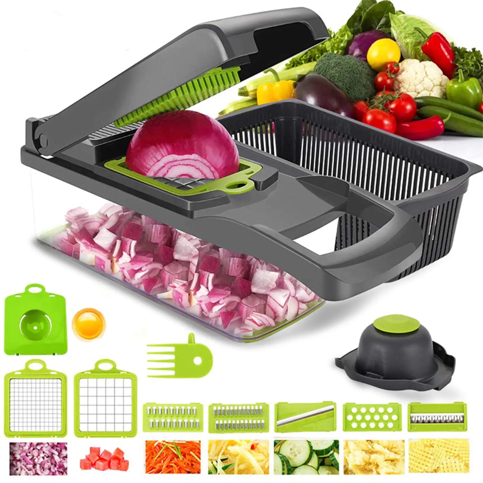 Heavy-Duty 15-in-1 Vegetable Food Slicer Chopper Mandoline Hand Press Kitchen Dicer Cutter Shredding Machine Manual Operation